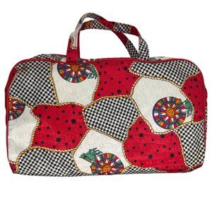Vintage Elizabeth Arden Red & Black Patchwork Travel Bag Makeup Cosmetic Bag